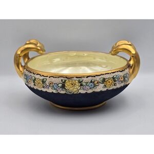 Bavaria Porcelain Floral Nut Bowl Cobalt Blue Gold Gilded Vintage Excellent